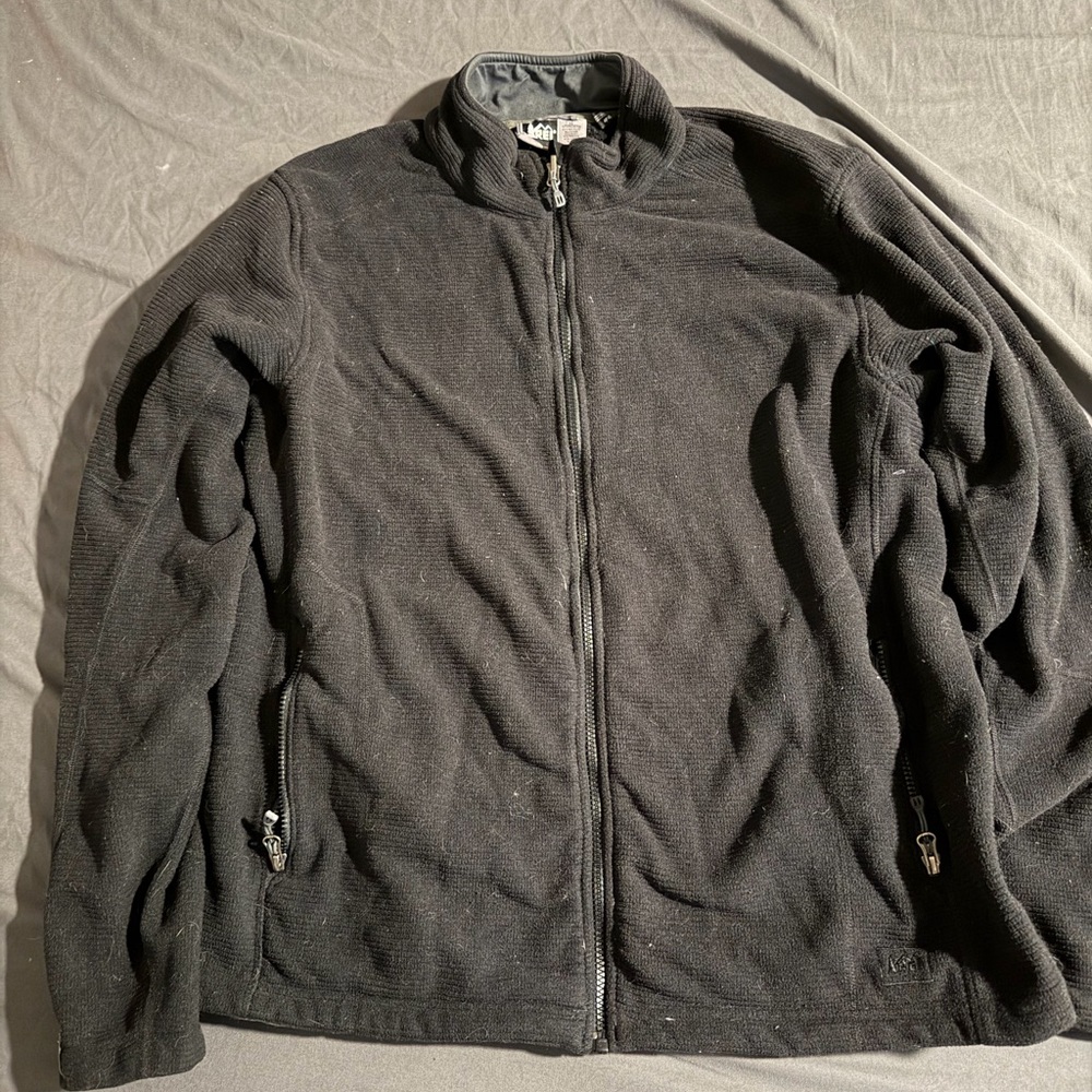 REI Black Men's Full-Zip Knit Fleece Sweater